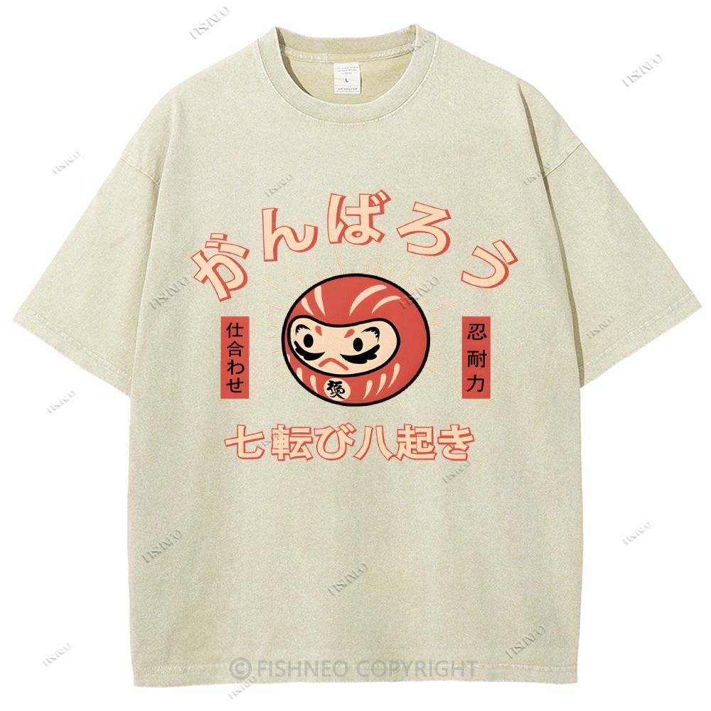 Unisex Japanese Daruma Printed Washed Tee