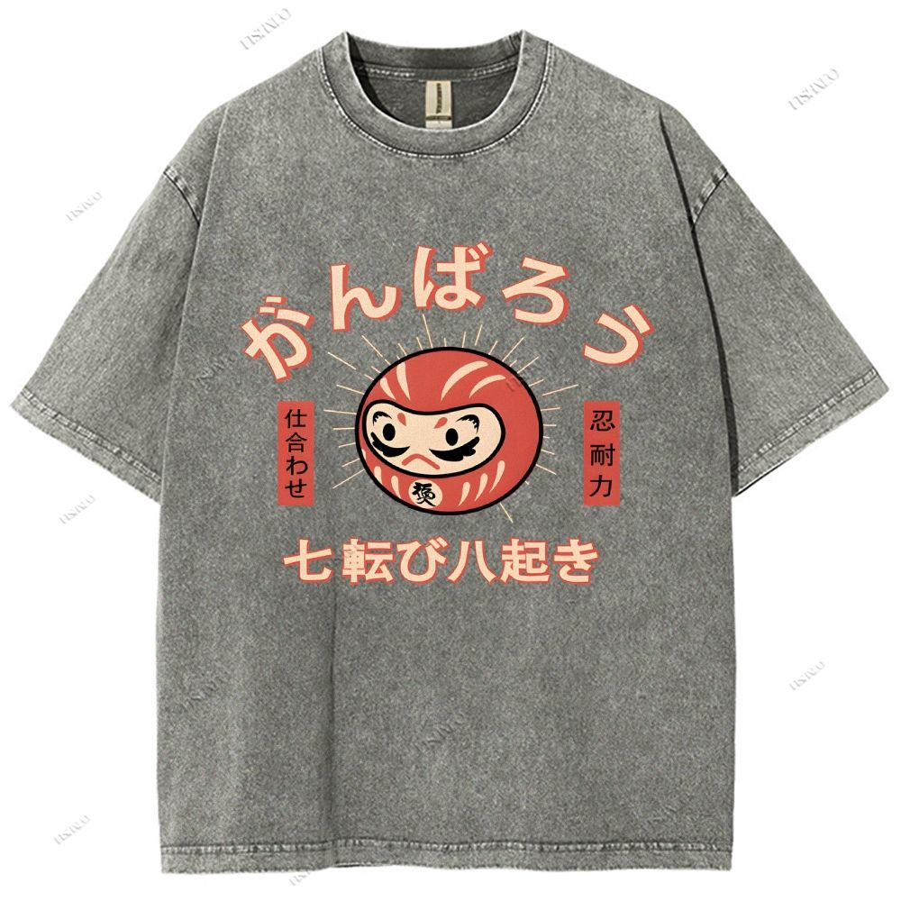 Unisex Japanese Daruma Printed Washed Tee