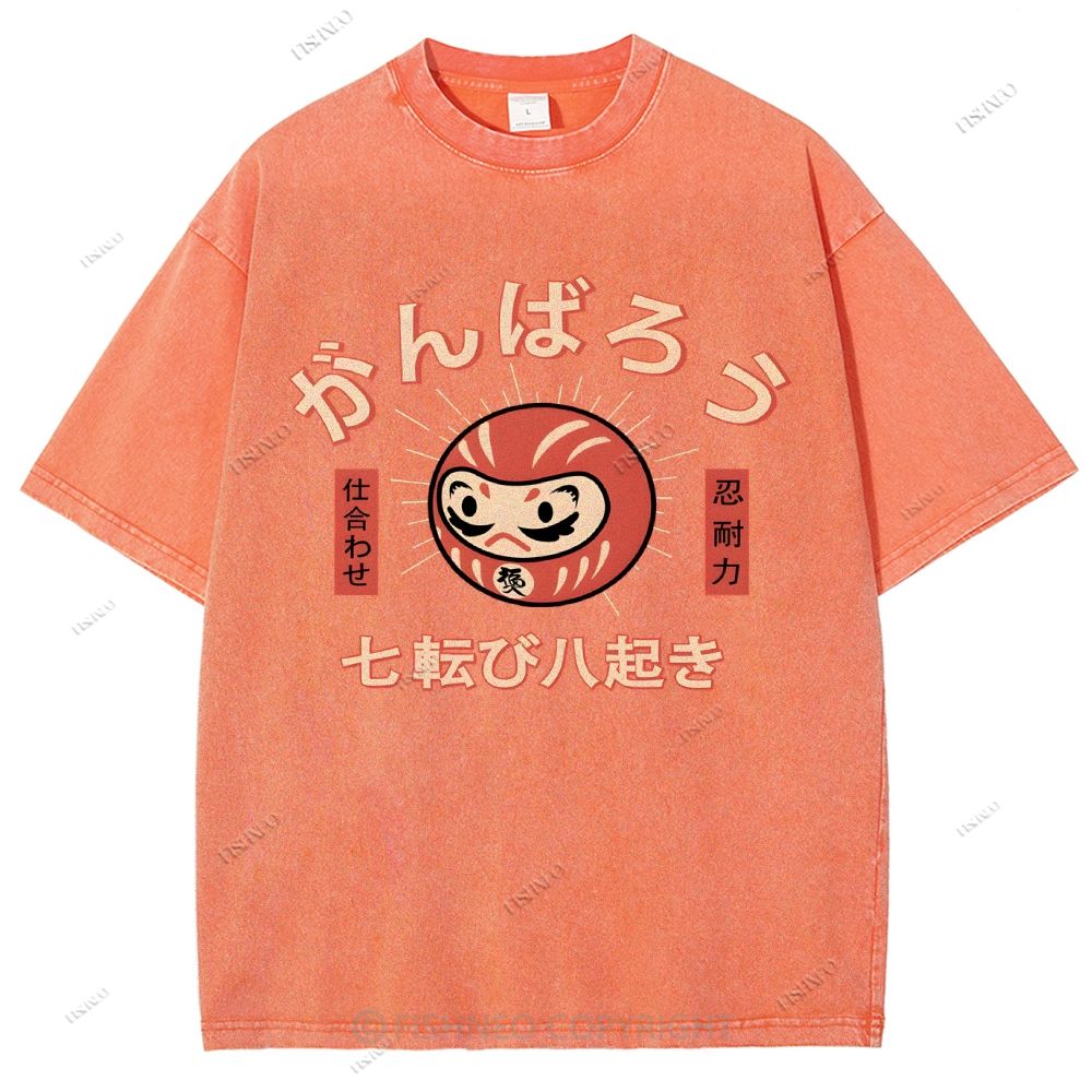 Unisex Japanese Daruma Printed Washed Tee