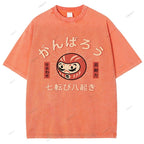 Unisex Japanese Daruma Printed Washed Tee