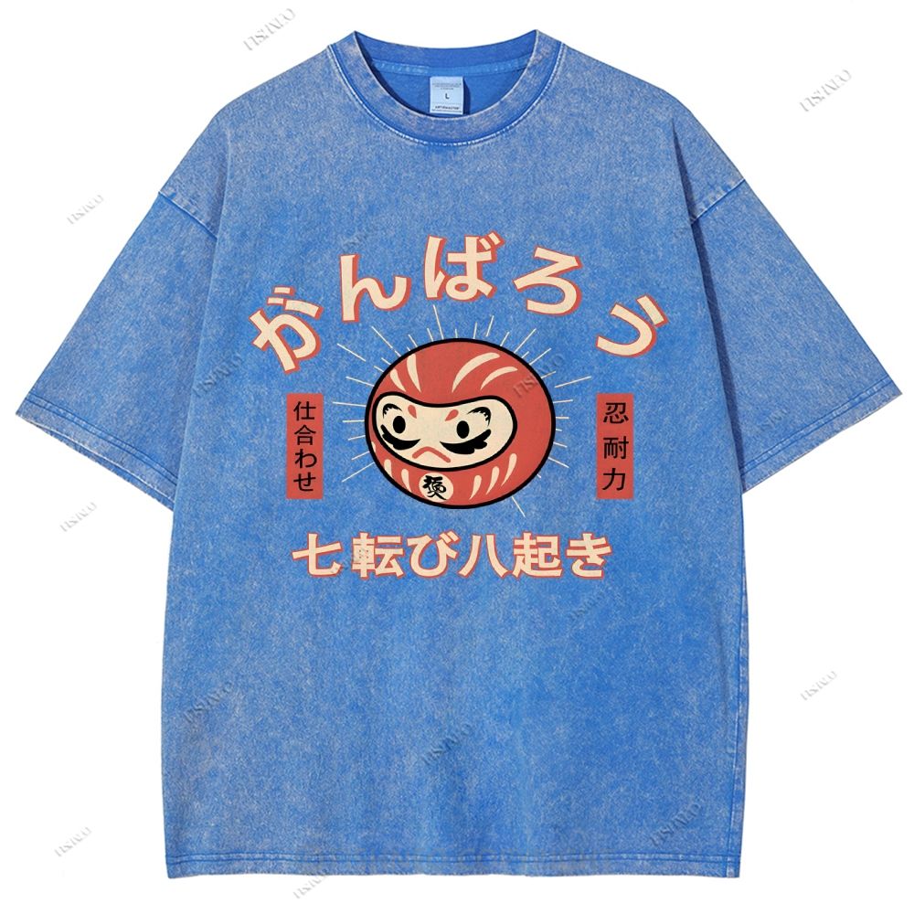 Unisex Japanese Daruma Printed Washed Tee