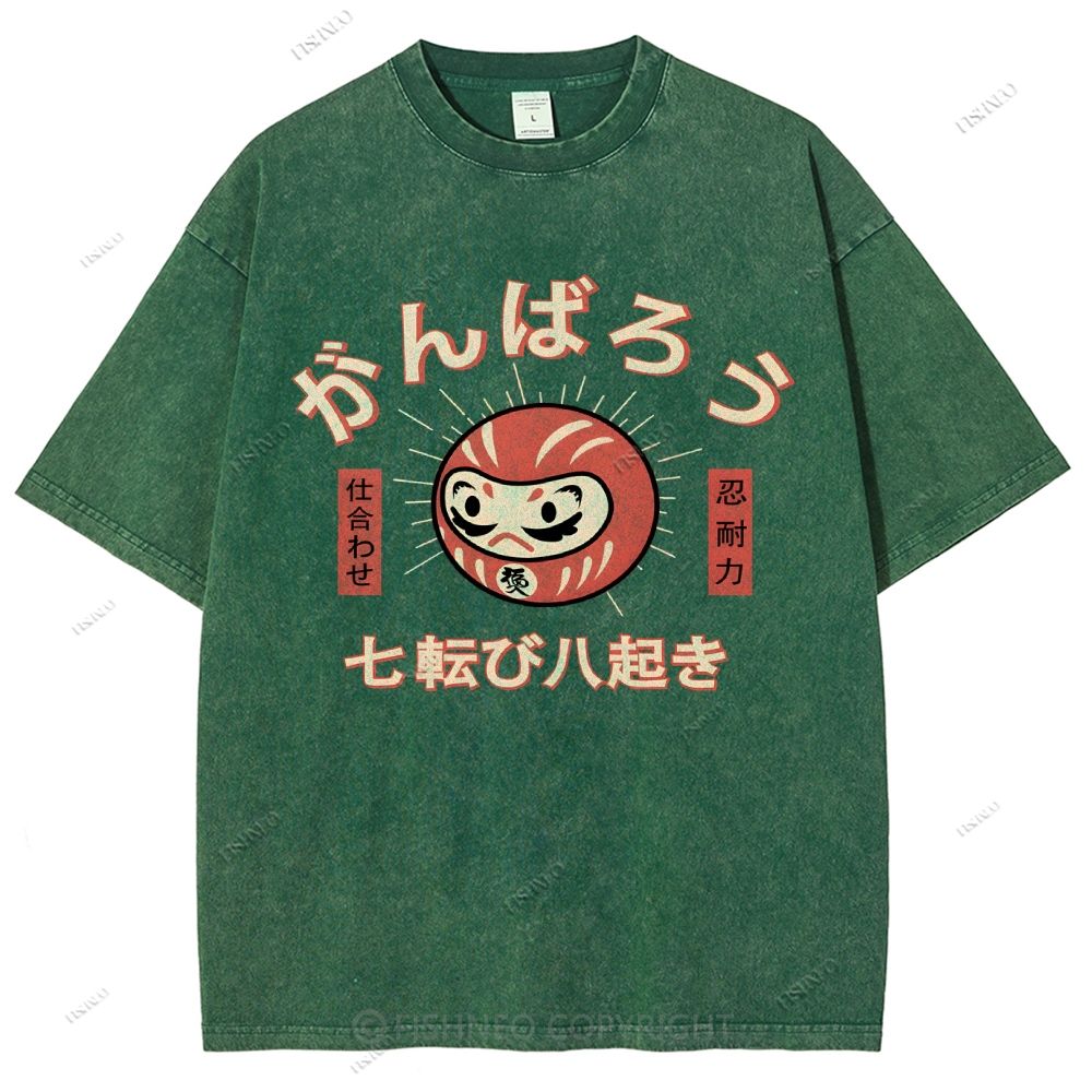 Unisex Japanese Daruma Printed Washed Tee