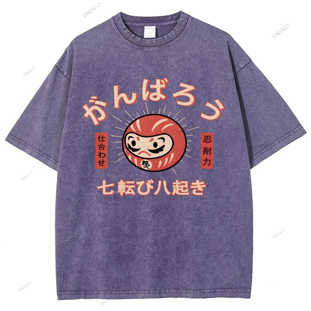 Unisex Japanese Daruma Printed Washed Tee