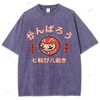 Unisex Japanese Daruma Printed Washed Tee