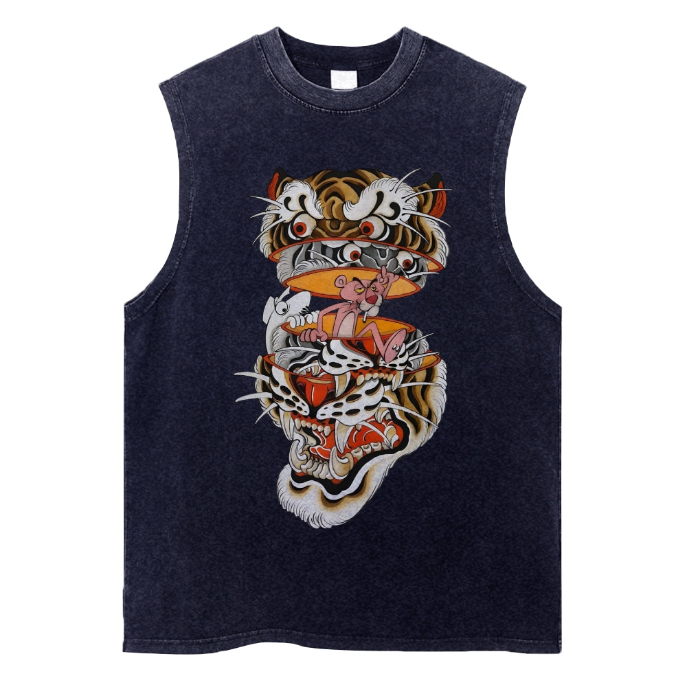 Unisex Tiger Print Washed Tank Top