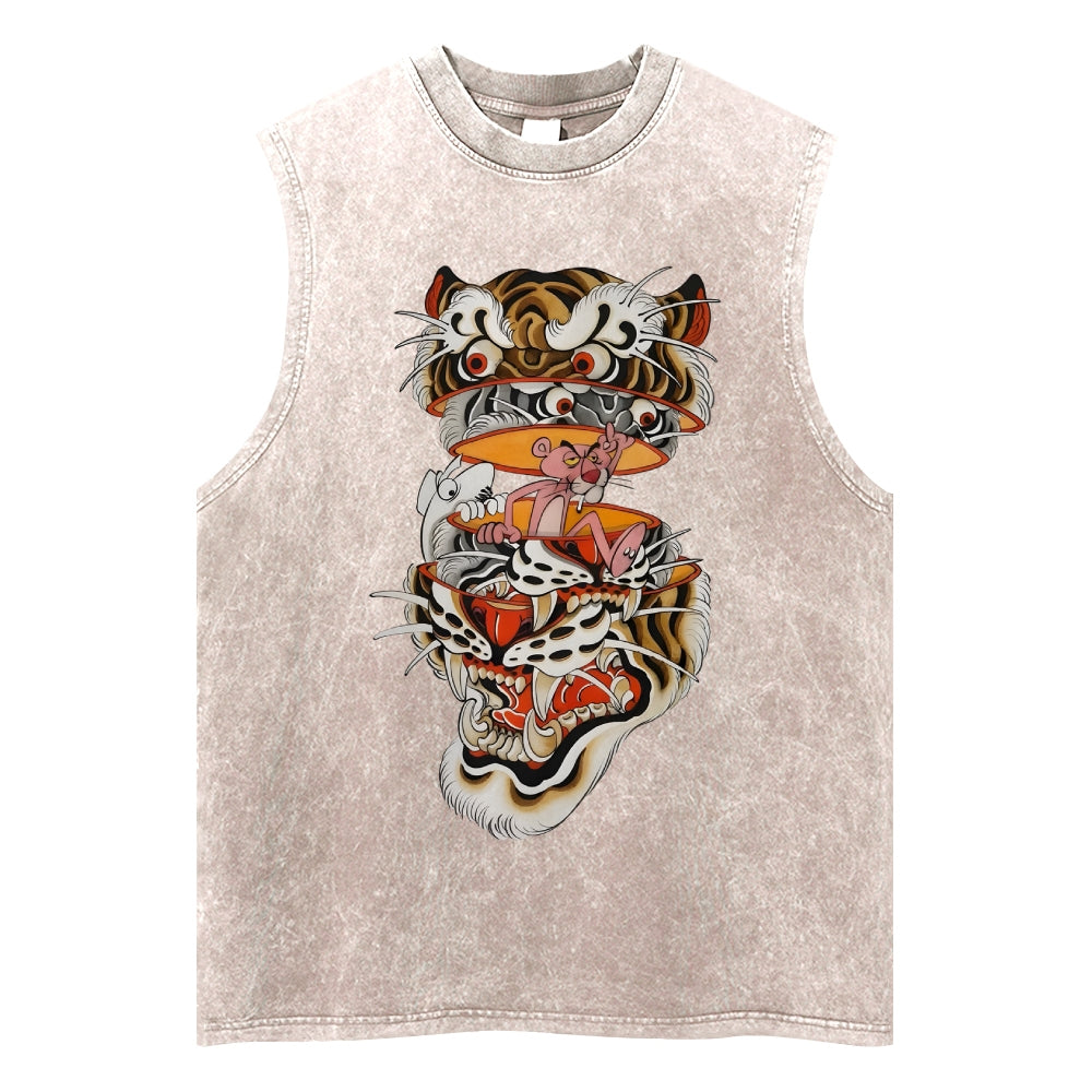 Unisex Tiger Print Washed Tank Top