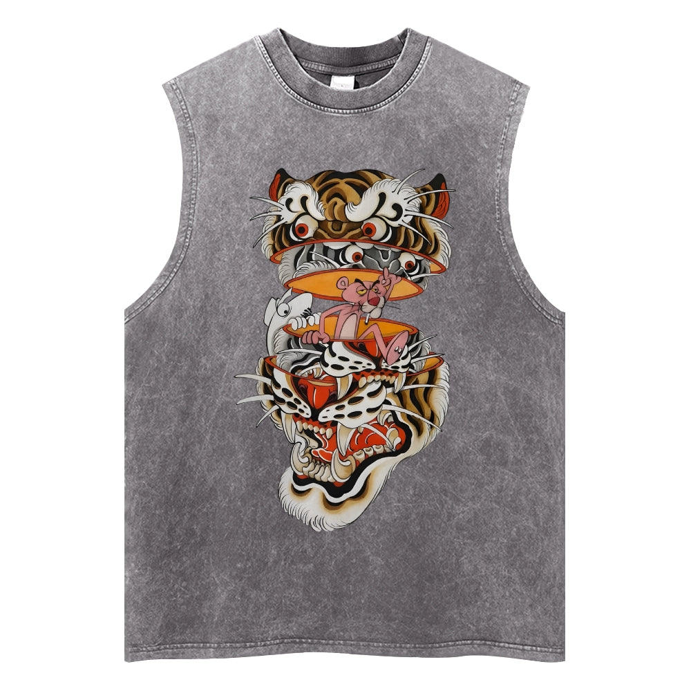Unisex Tiger Print Washed Tank Top