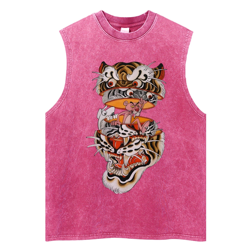 Unisex Tiger Print Washed Tank Top