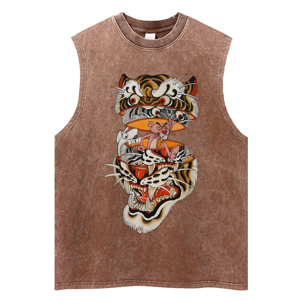 Unisex Tiger Print Washed Tank Top