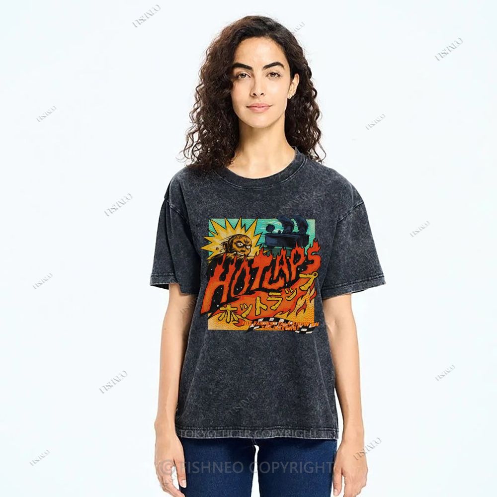 Unisex Japanese Anime Graffiti Printed Washed Tee