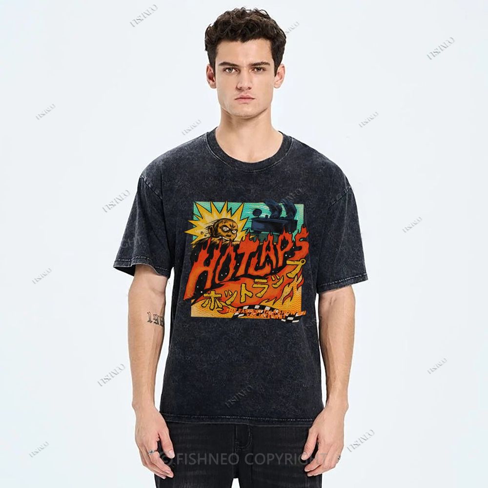 Unisex Japanese Anime Graffiti Printed Washed Tee