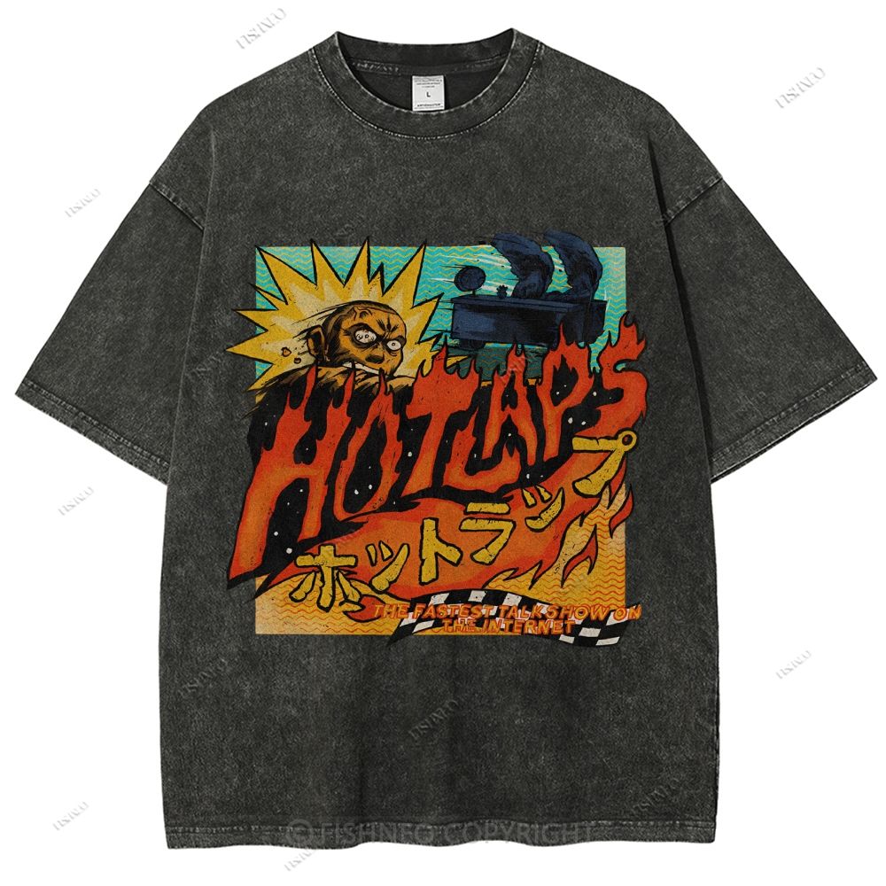 Unisex Japanese Anime Graffiti Printed Washed Tee