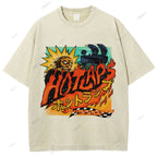 Unisex Japanese Anime Graffiti Printed Washed Tee