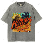 Unisex Japanese Anime Graffiti Printed Washed Tee