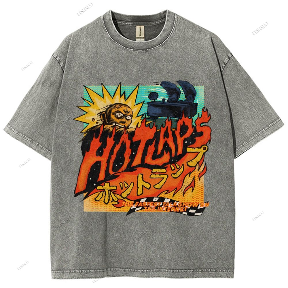 Unisex Japanese Anime Graffiti Printed Washed Tee