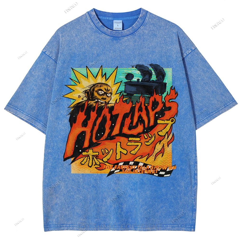 Unisex Japanese Anime Graffiti Printed Washed Tee