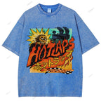 Unisex Japanese Anime Graffiti Printed Washed Tee