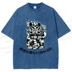 Unisex Japanese Fortune Cat Printed Washed Tee