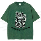 Unisex Japanese Fortune Cat Printed Washed Tee