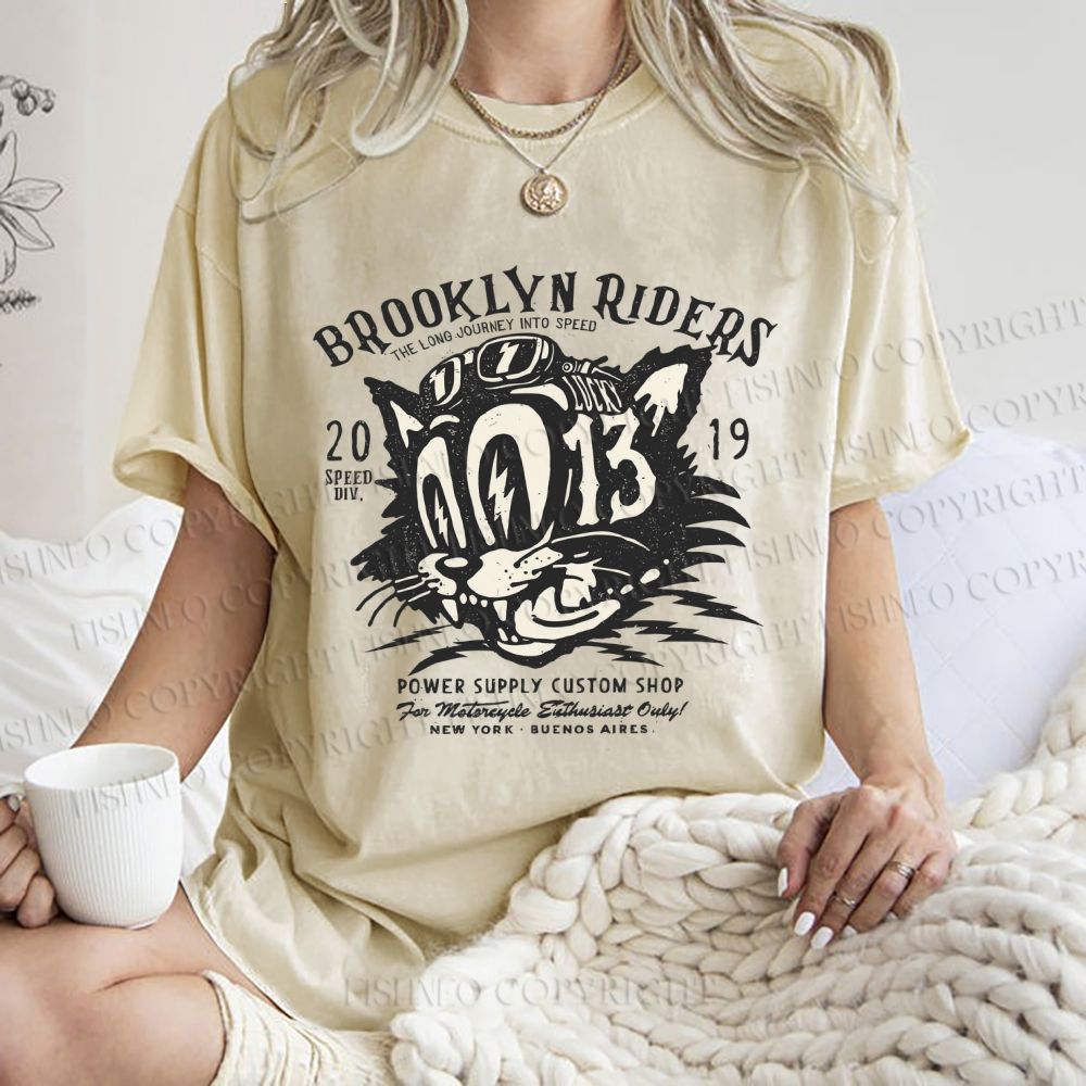 Unisex Vintage Cat Graffiti Printed Washed Tee