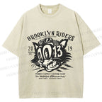 Unisex Vintage Cat Graffiti Printed Washed Tee