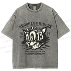 Unisex Vintage Cat Graffiti Printed Washed Tee