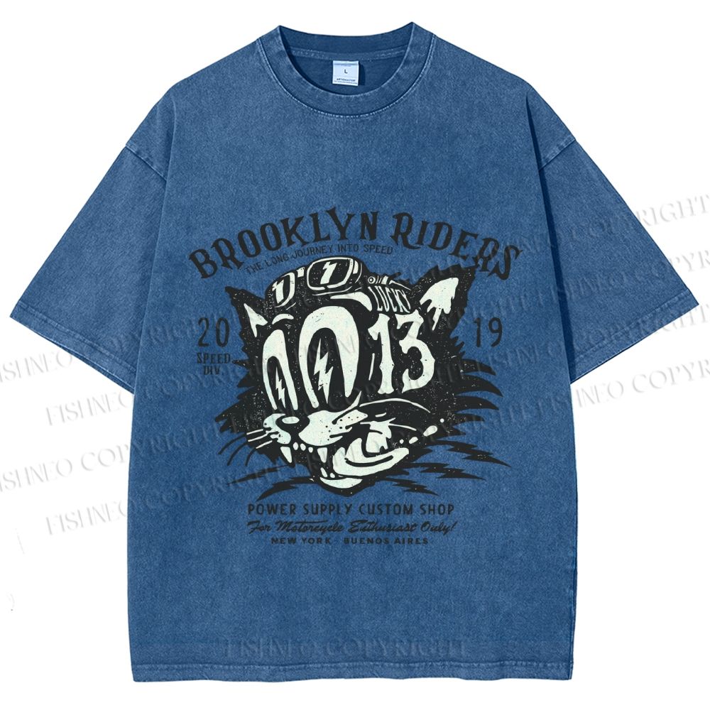 Unisex Vintage Cat Graffiti Printed Washed Tee