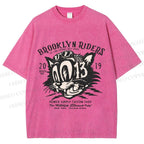 Unisex Vintage Cat Graffiti Printed Washed Tee