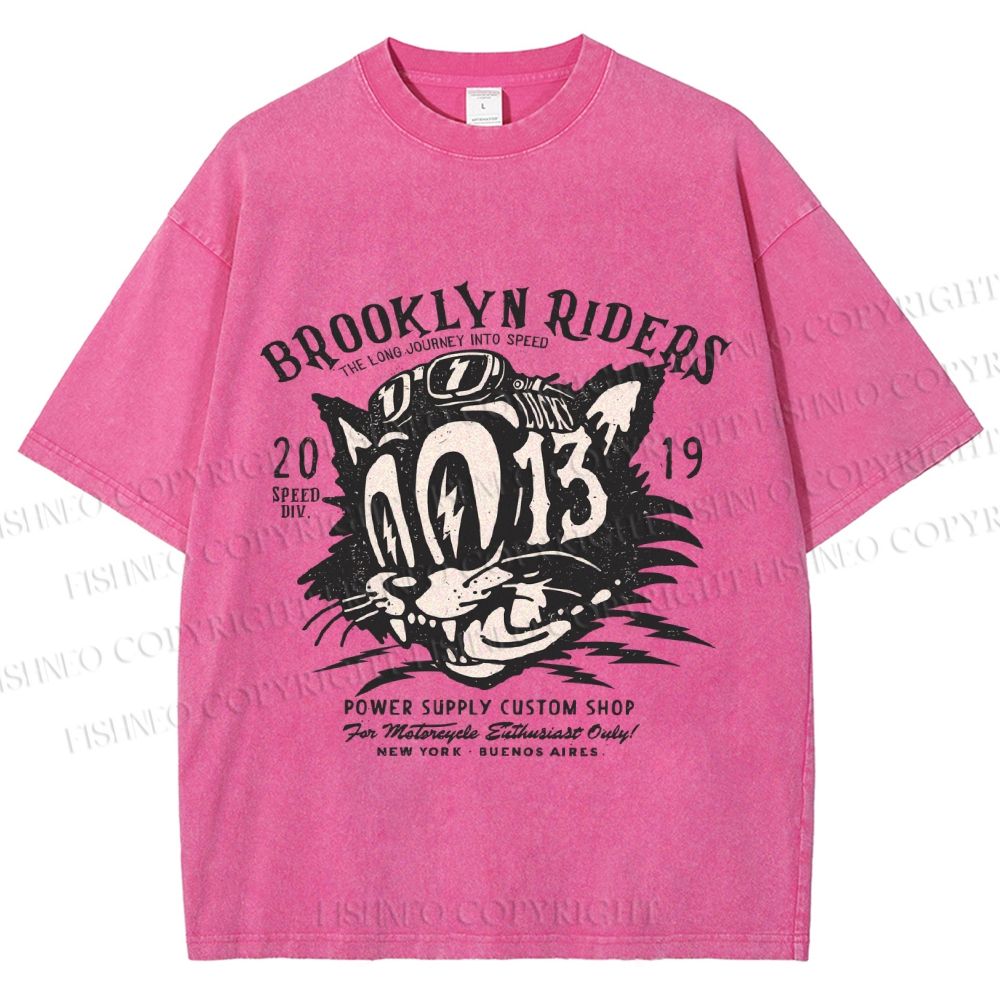 Unisex Vintage Cat Graffiti Printed Washed Tee