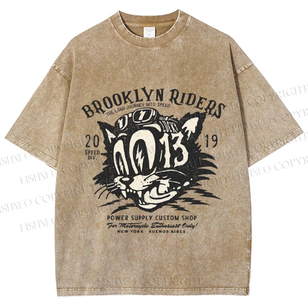 Unisex Vintage Cat Graffiti Printed Washed Tee