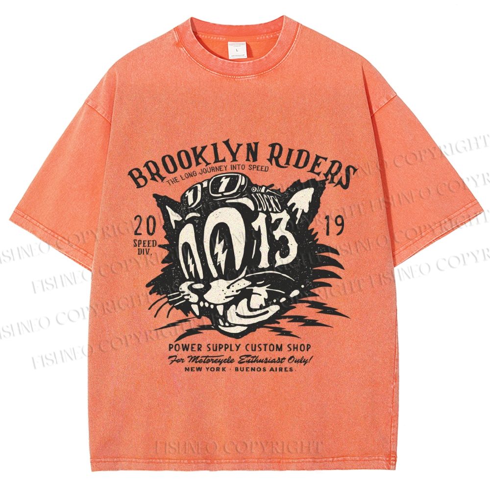 Unisex Vintage Cat Graffiti Printed Washed Tee