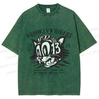 Unisex Vintage Cat Graffiti Printed Washed Tee