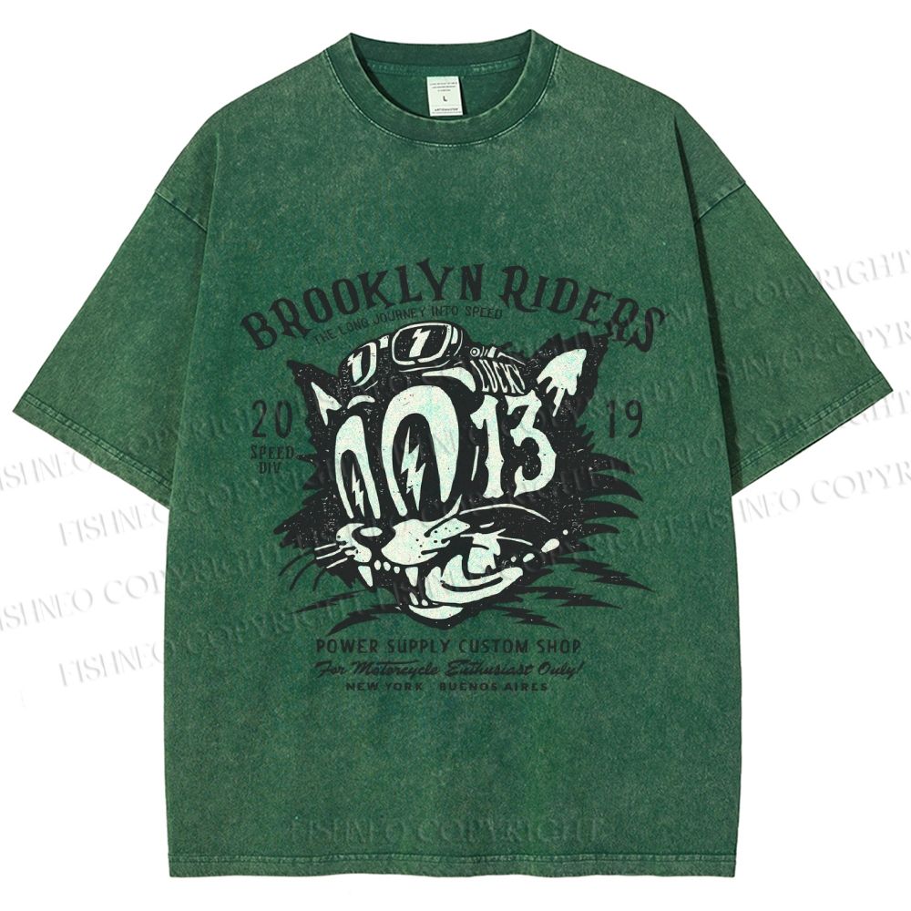 Unisex Vintage Cat Graffiti Printed Washed Tee