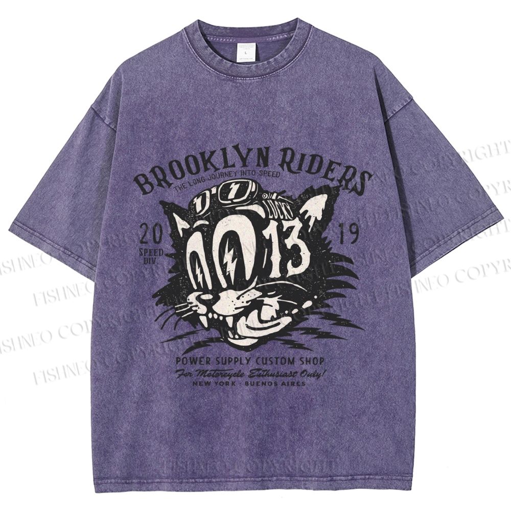 Unisex Vintage Cat Graffiti Printed Washed Tee