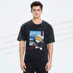 Unisex Japanese Cat Samurai Printed Washed Tee
