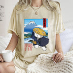 Unisex Japanese Cat Samurai Printed Washed Tee