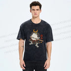 Unisex Japanese Frog Samurai Printed Washed Tee