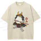 Unisex Japanese Frog Samurai Printed Washed Tee