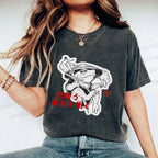 Unisex Japanese Vintage Frog Samurai Smoking Printed Washed Tee