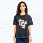 Unisex Japanese Vintage Frog Samurai Smoking Printed Washed Tee