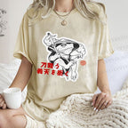 Unisex Japanese Vintage Frog Samurai Smoking Printed Washed Tee