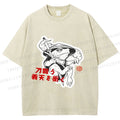 Unisex Japanese Vintage Frog Samurai Smoking Printed Washed Tee
