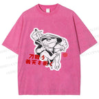 Unisex Japanese Vintage Frog Samurai Smoking Printed Washed Tee