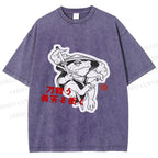 Unisex Japanese Vintage Frog Samurai Smoking Printed Washed Tee