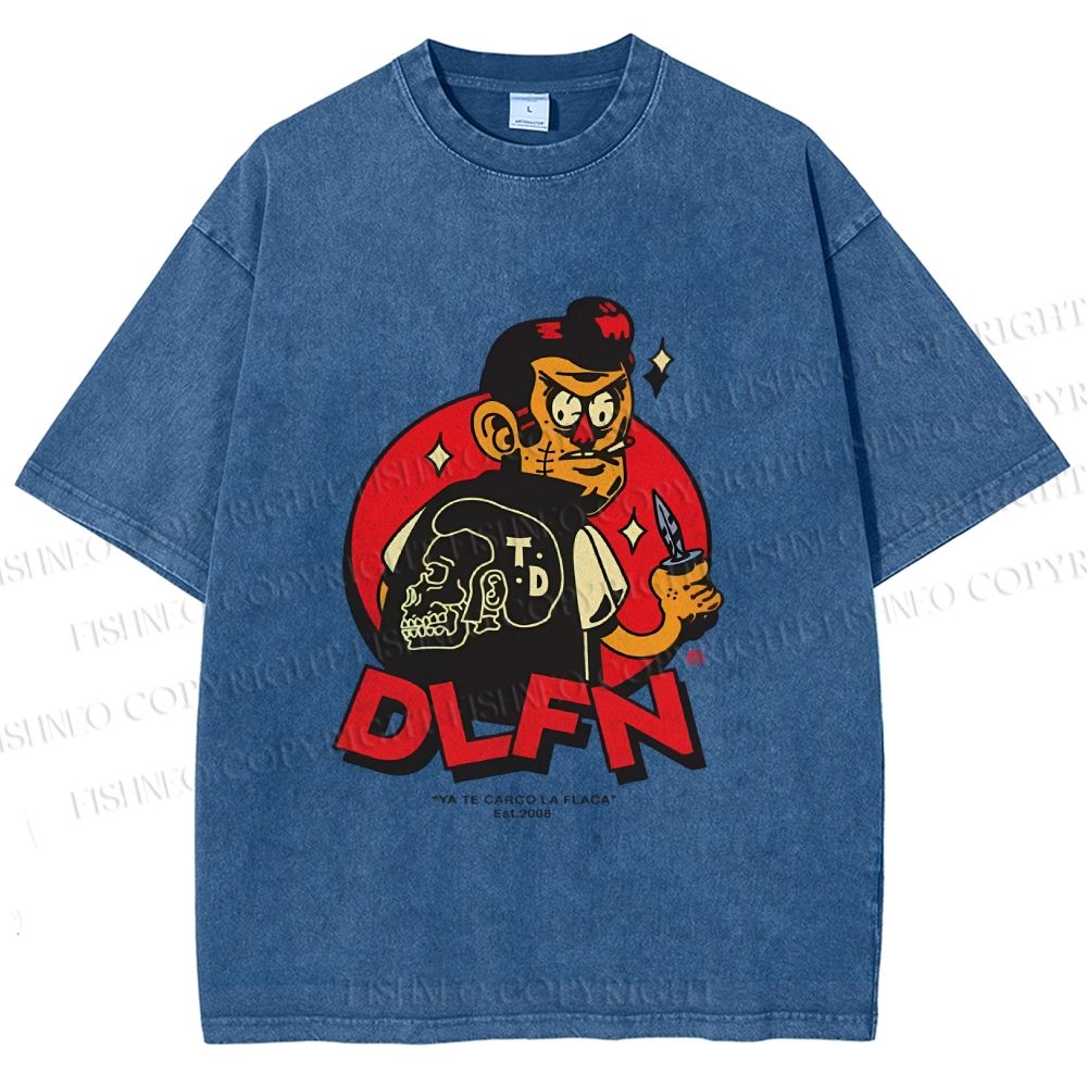 Unisex Vintage Graffiti Printed Washed Tee