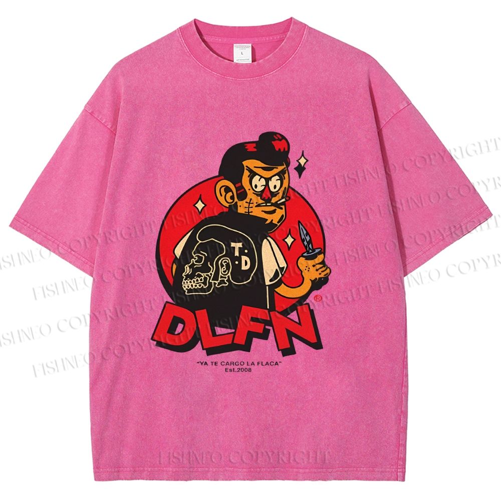Unisex Vintage Graffiti Printed Washed Tee