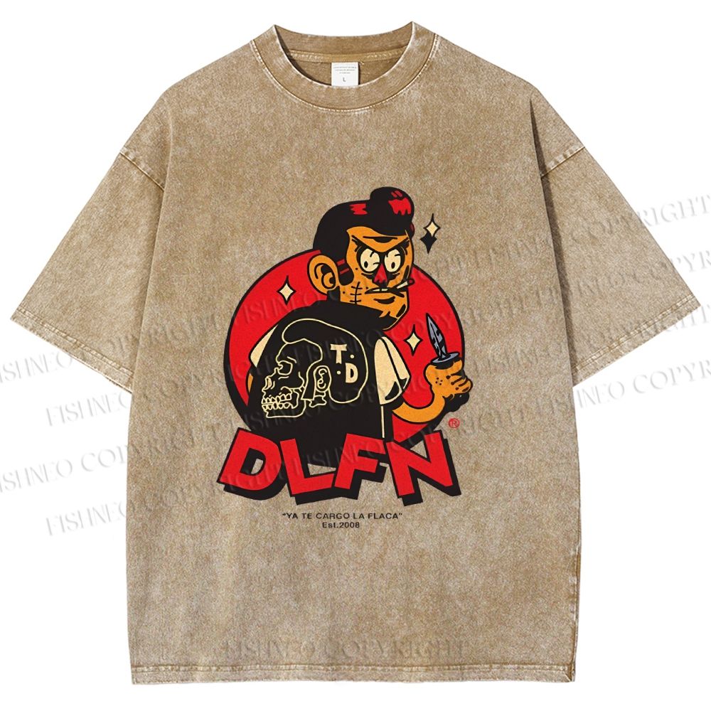 Unisex Vintage Graffiti Printed Washed Tee