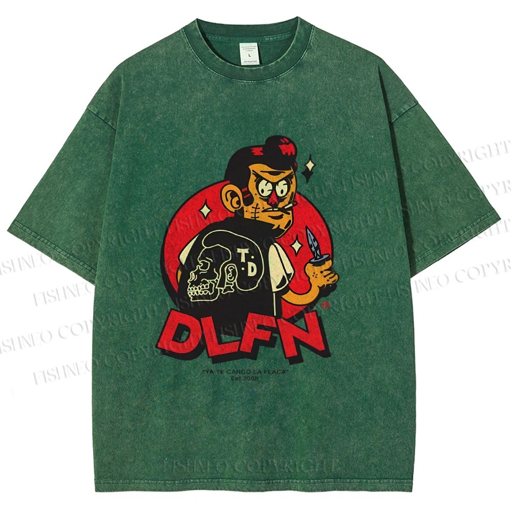 Unisex Vintage Graffiti Printed Washed Tee