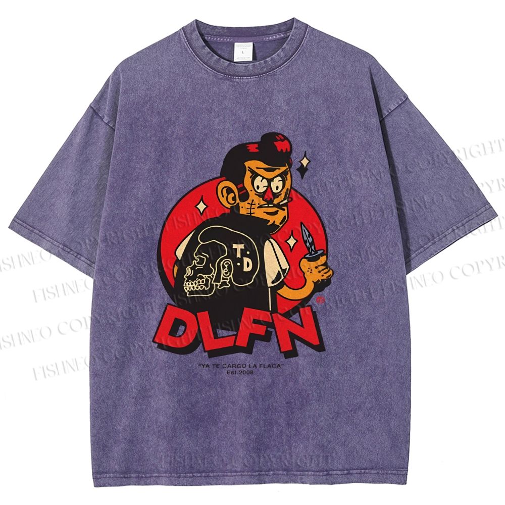 Unisex Vintage Graffiti Printed Washed Tee
