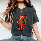 Unisex Vintage Octopus Printed Washed Tee